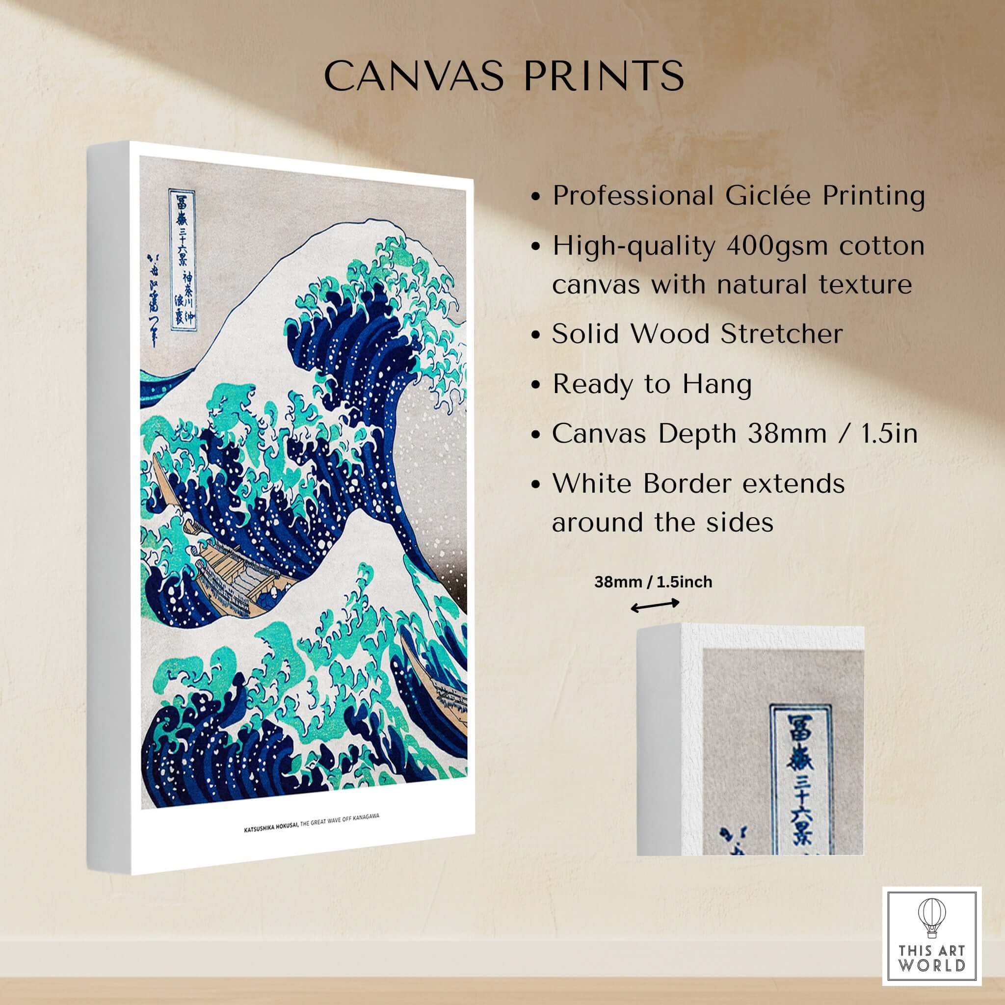 Exhibition Art Print Hokusai The Great Wave off Kanagawa Japanese Ukiyo-e Poster on high-quality canvas.