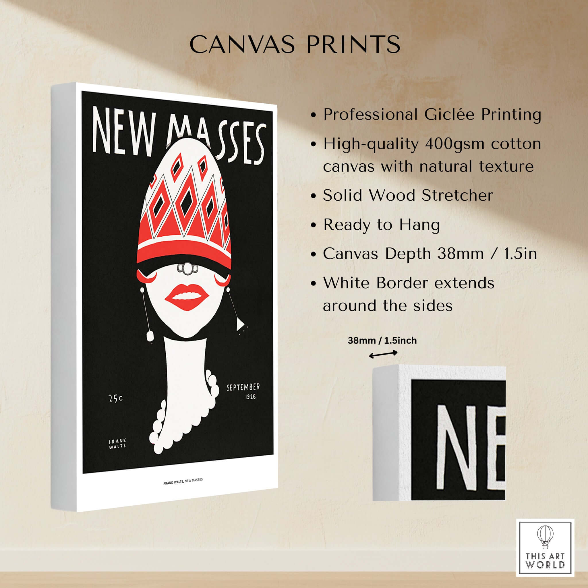New Masses Frank Walts Art Deco Magazine Cover Poster Wall Art Print on canvas with professional Giclée printing.