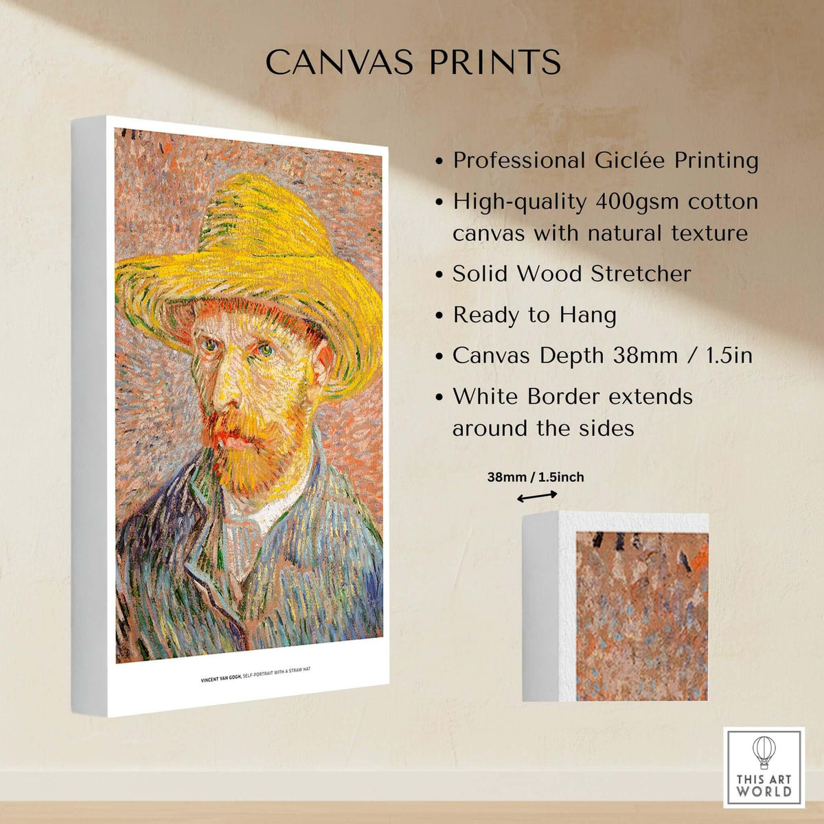Vincent van Gogh Self Portrait Straw Hat Post-Impressionist Art Print Poster showcasing professional Giclée printing details.