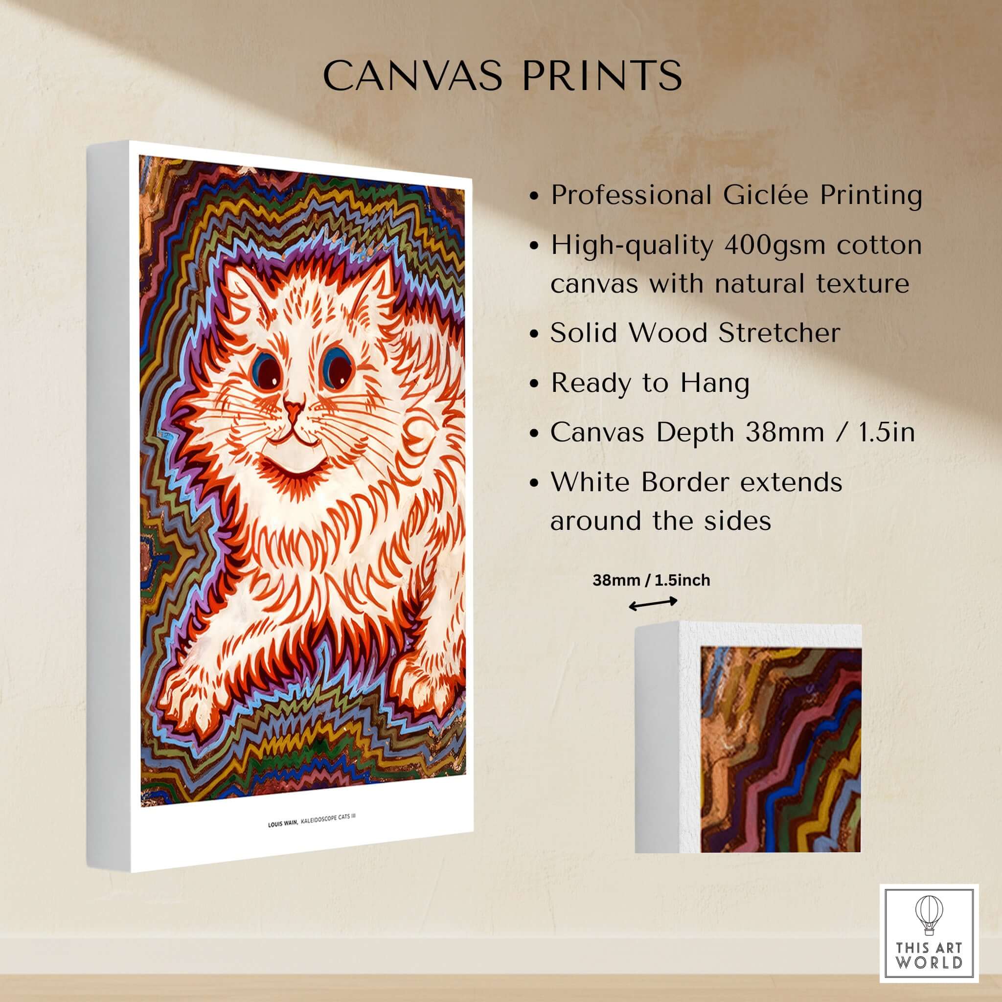 Kaleidoscope Cat Psychedelic Feline Poster Wall Art Louis Wain Exhibition Art Print features vibrant design and colorful patterns
