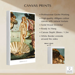 The Birth of Venus Art Print Sandro Botticelli Mythology Poster displayed on high-quality canvas print with details.