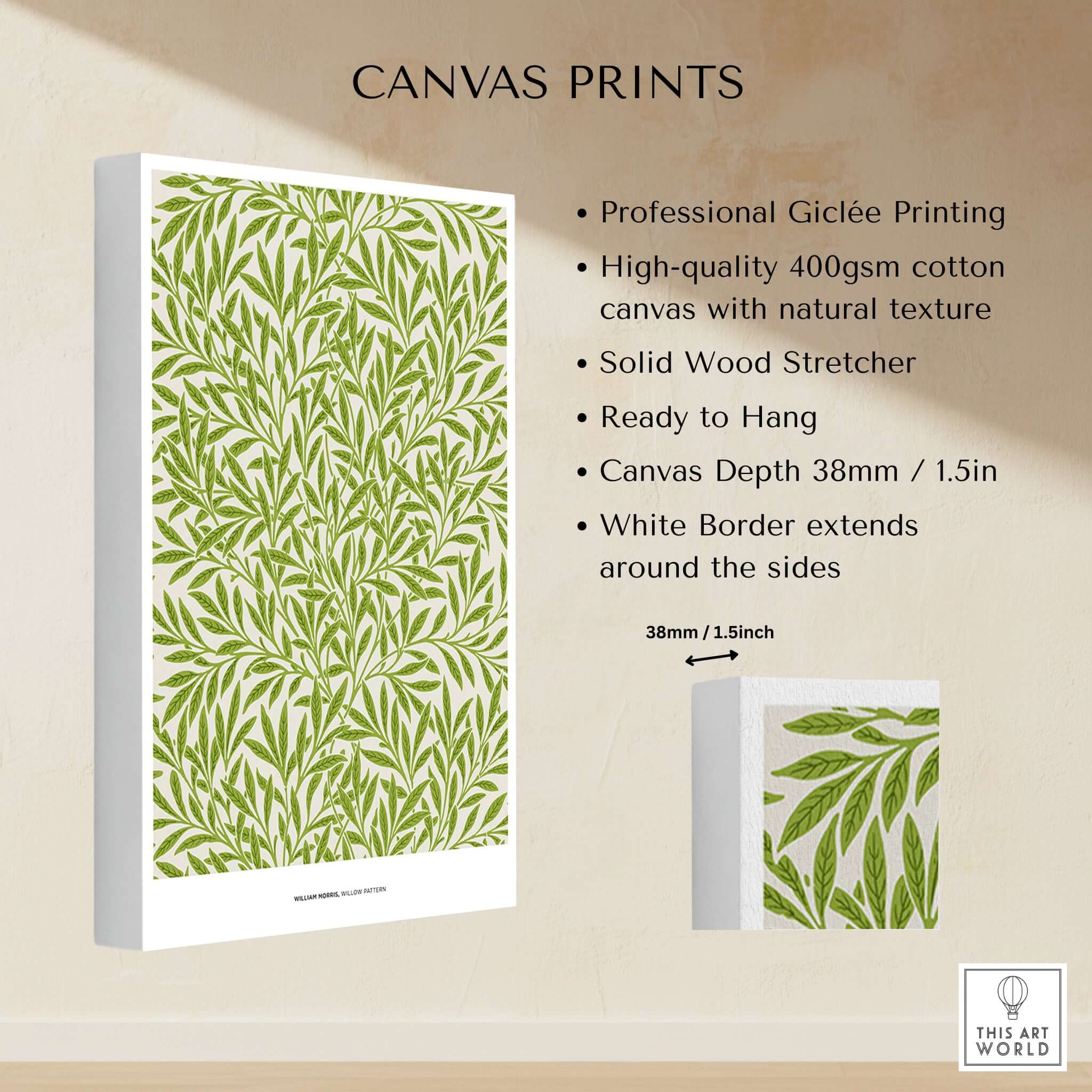 Exhibition Art Print William Morris Willow Pattern Green Botanical Wall Art showcasing professional giclée printing.