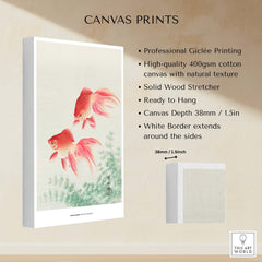 Exhibition Art Print Ohara Koson Two Veil Goldfish Japanese Fish Poster details with Giclée printing and canvas specifications.