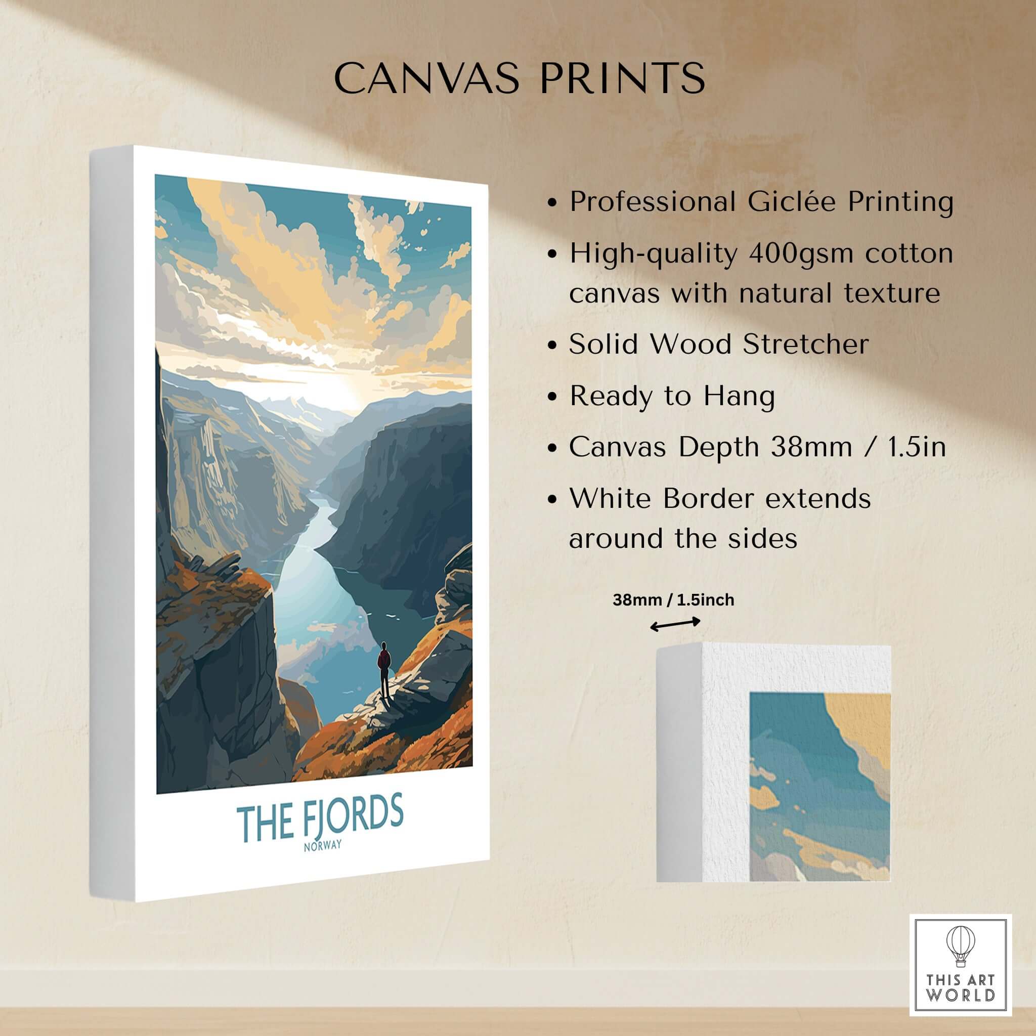Fjords Wall Art | Modern Style showcasing breathtaking Norwegian fjords on high-quality canvas print.