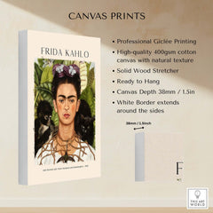 Frida Kahlo Self Portrait with Thorn Necklace and Hummingbird Print on high-quality canvas with ready-to-hang design.