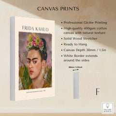 Frida Kahlo Self Portrait Dedicated Dr Eloesser Floral Poster Art Print showcasing quality canvas and vibrant design.