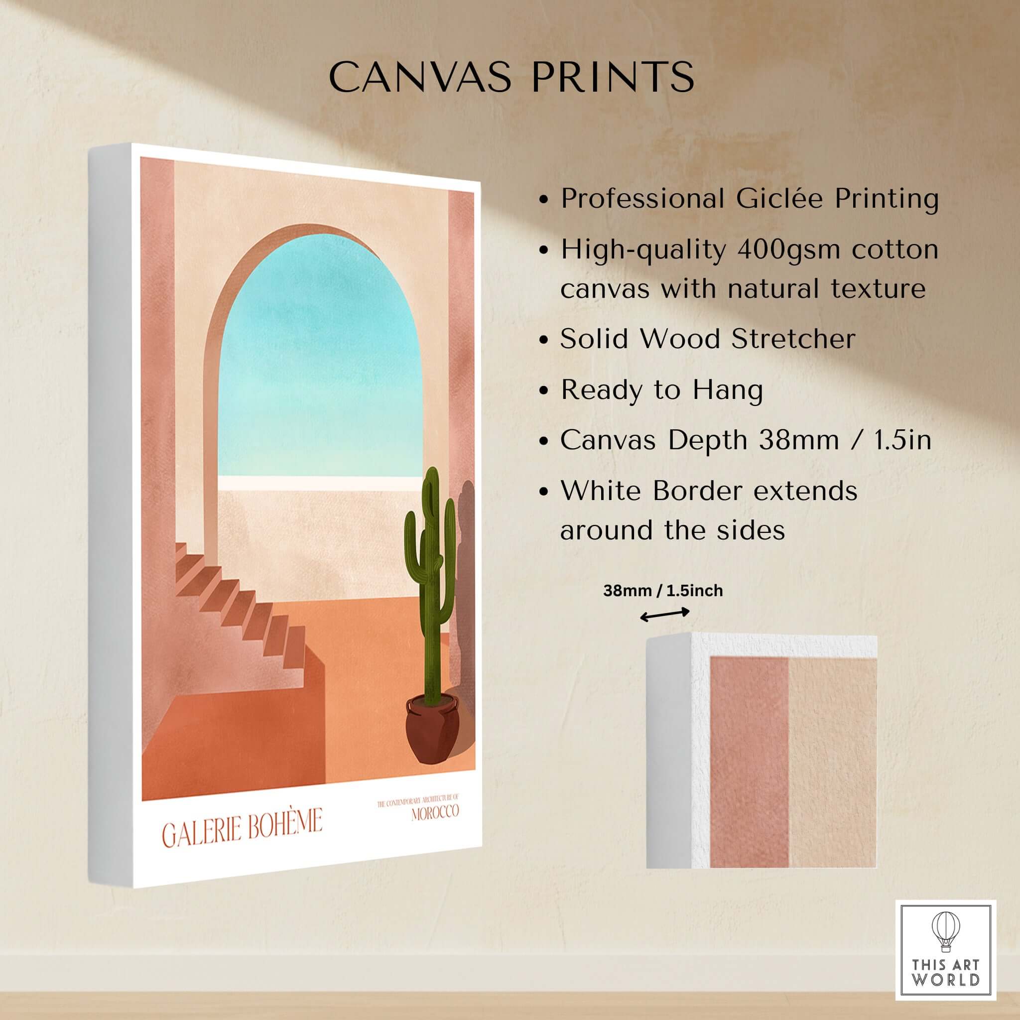 Galerie Bohème Moroccan Archway Cactus Art Print Terracotta Wall Decor Poster showcasing professional Giclée printing.
