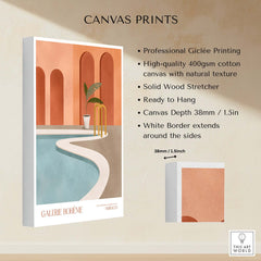 Galerie Bohème Poolside Morocco Architecture Poster Minimalist Wall Art Print showcasing professional Giclée printing on canvas.