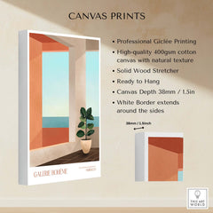 Image of Galerie Bohème Ocean View Window Moroccan Style Art Print Boho Decor Poster featuring a minimalist interior design.