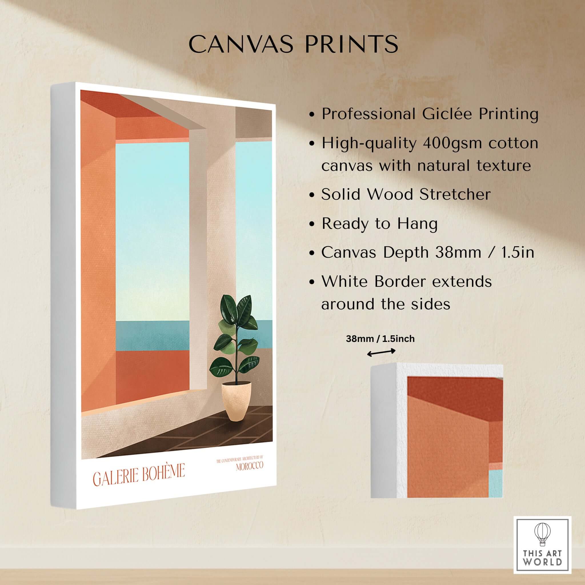 Image of Galerie Bohème Ocean View Window Moroccan Style Art Print Boho Decor Poster featuring a minimalist interior design.