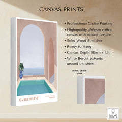 Galerie Bohème Moroccan Pool Ocean Archway Art Print Mediterranean Poster displayed on a canvas print with Giclée printing.