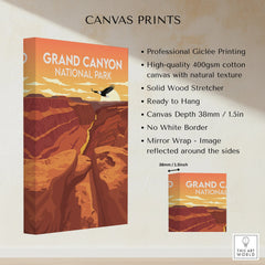 Grand Canyon National Park canvas print wall art, sunset landscape, cotton canvas details