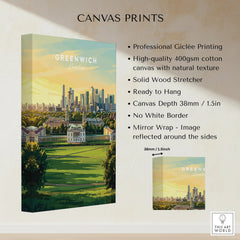 Greenwich London city skyline wall art canvas print with lush park view, 38mm thick