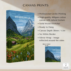 Grindelwald Switzerland Wall Art Print | Summer Alps Nature Travel Posters showcasing vibrant mountains and meadows.