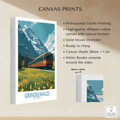 Grindelwald Switzerland Canvas Print | Swiss Alps Train Railway Scene Poster showcasing Giclée printed artwork.