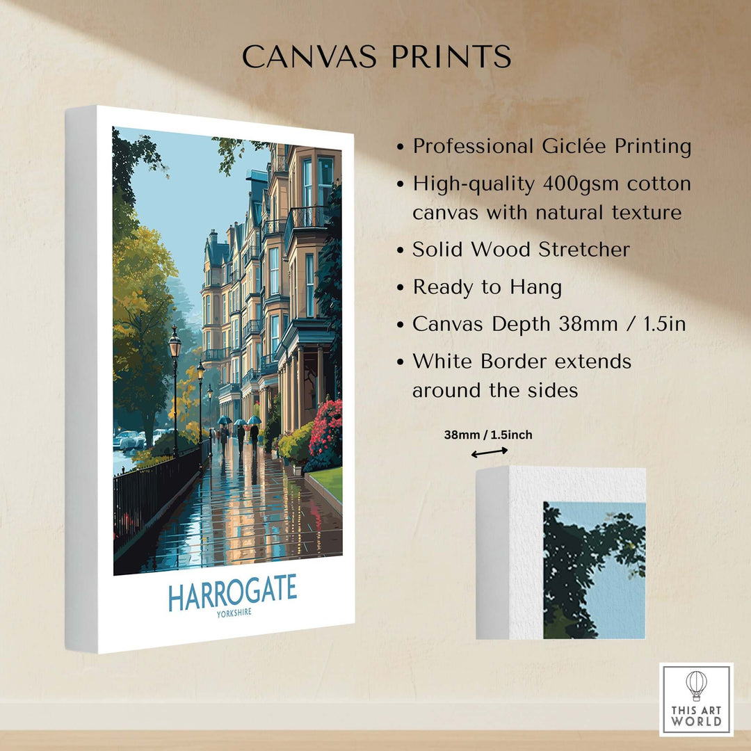 Harrogate Yorkshire Victorian Terrace Art Print | Rainy Street Poster with details about professional Giclée printing.