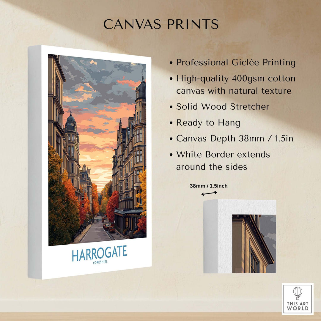 Harrogate Yorkshire Autumn Street Art Print | Sunset Avenue Poster displayed with professional Giclée printing and natural texture.