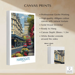 Harrogate Yorkshire Print | Floral Street Scene Poster showcasing vibrant street charm and floral elements.