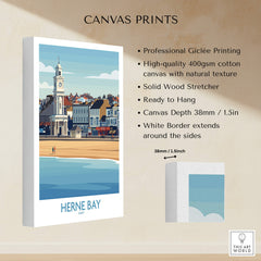 Herne Bay Kent Canvas Print Poster showcasing professional Giclée printing and solid wood stretcher for wall hanging.
