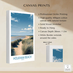 Holkham Beach Norfolk Poster | North Norfolk Shoreline Nature Canvas Print showcasing Giclée printing and beautiful coastal scene.