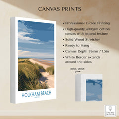 Holkham Beach Norfolk Canvas Print | Minimalist British Seaside Landscape Poster features a Giclée print on quality canvas.