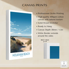 Holkham Beach Norfolk Poster | Serene Coastal Landscape Canvas Print showcasing professional Giclée printing and high-quality canvas.