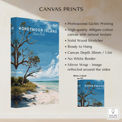 Honeymoon Island Wall Art Print | Florida Tropical Beach Travel Poster showcasing vibrant coastal scene with palm trees.