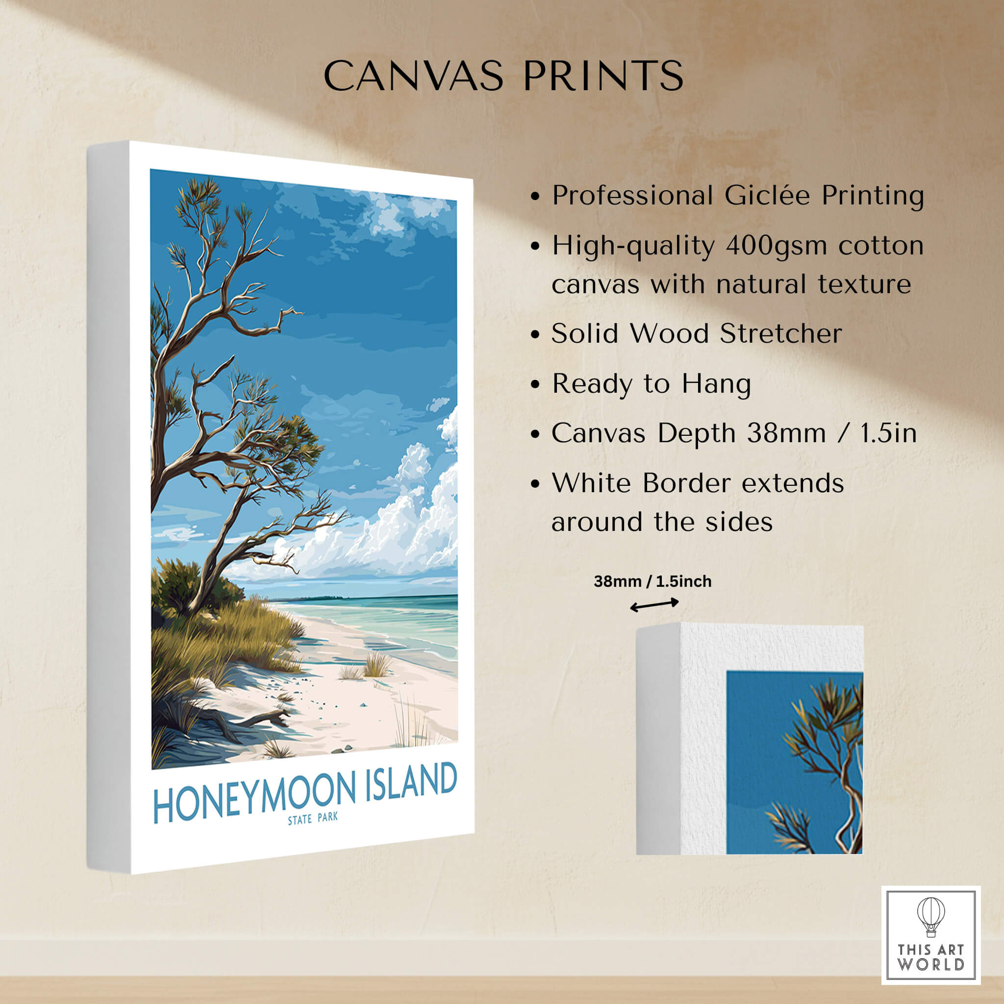 Honeymoon Island Poster | Florida State Park Coastline Canvas Print with professional Giclée printing and white border.