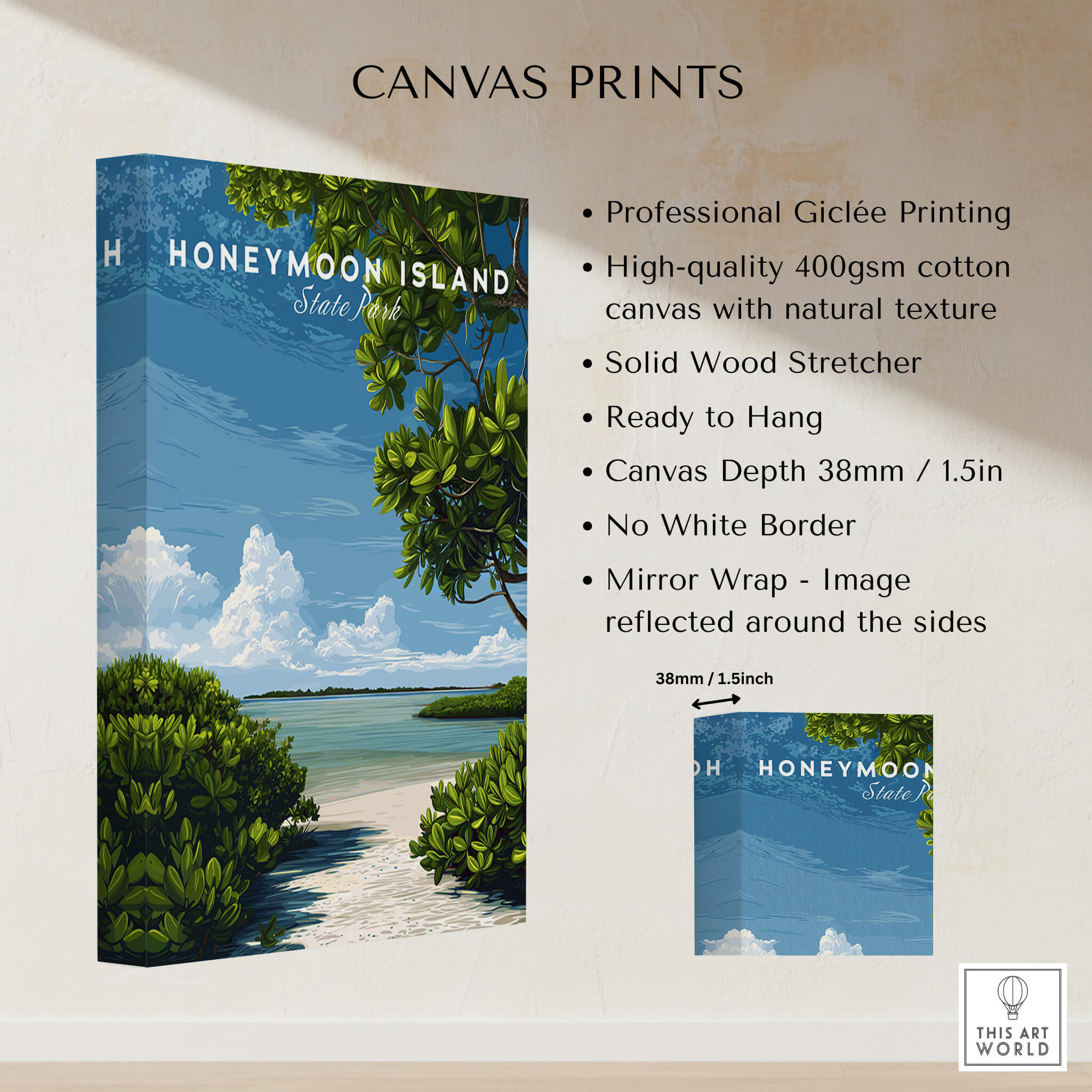 Honeymoon Island Florida Travel Poster | Mangrove Coast Wall Art Print showcasing giclee print details.
