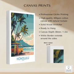Honolulu Hawaii Poster | Vintage Aloha Style Canvas Print showcasing professional Giclée printing and natural textures.