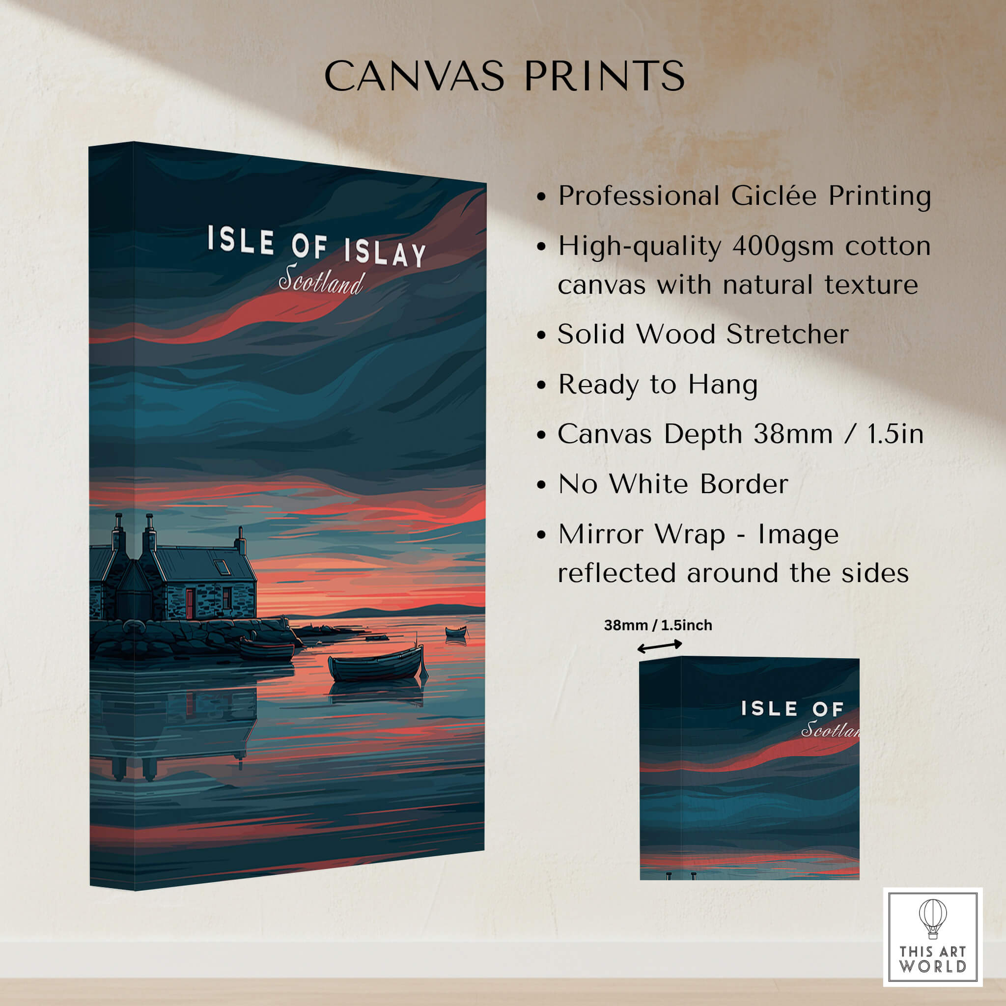 Isle of Islay Scotland Travel Posters | Highland Coastal House Wall Art Print features canvas print with dramatic landscapes.