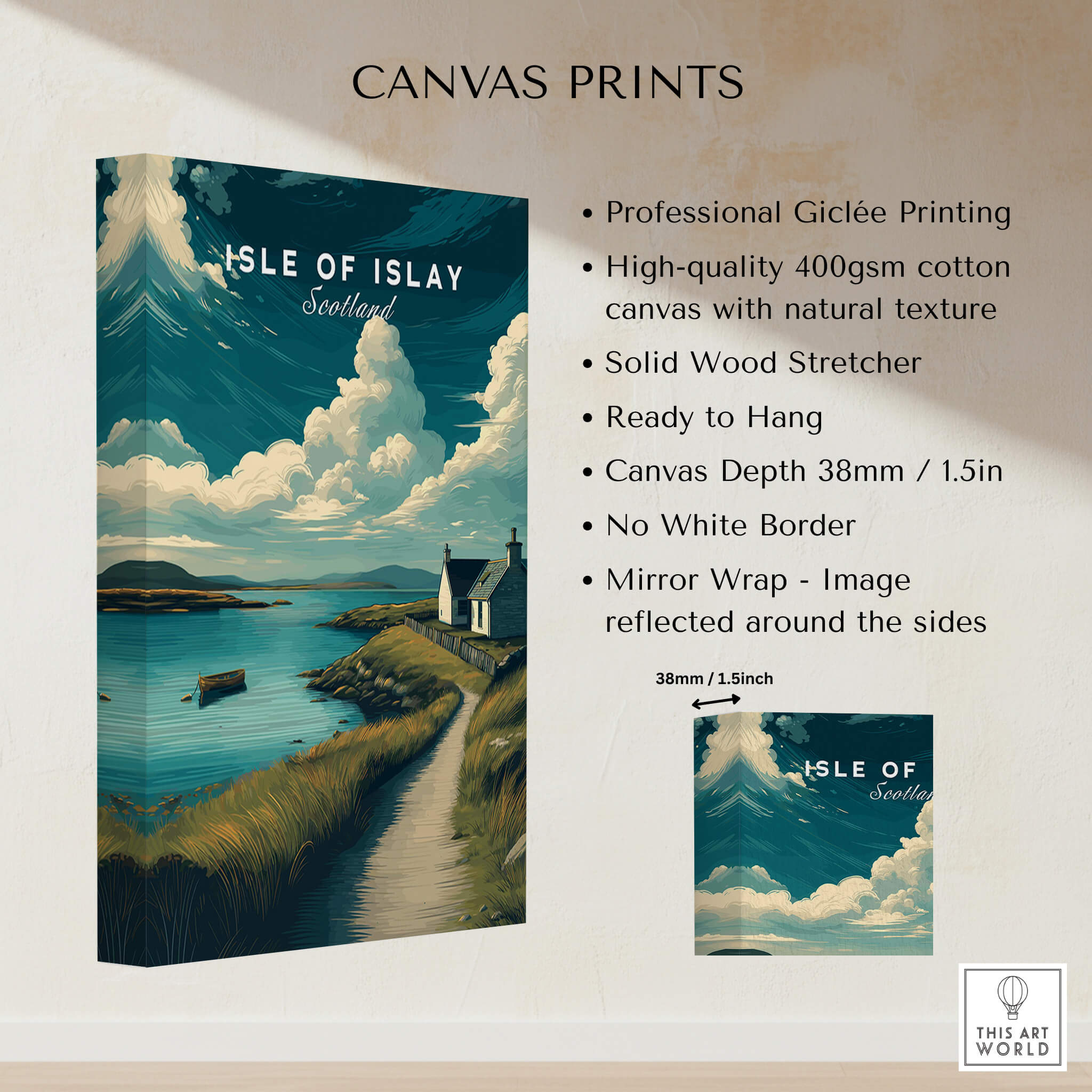 Isle of Islay Scotland Wall Art Print | Coastal Path Travel Poster showcasing a Giclée printed canvas with natural texture.