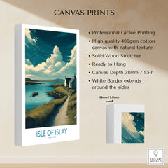 Isle of Islay Scotland Poster | Scottish Seaside Village Canvas Print featuring a scenic coastal view and charming cottage.