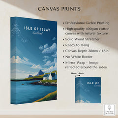 Isle of Islay Scotland Travel Posters | Sunny Coastal Wall Art Print showcasing Giclée canvas with vibrant coastal scenery.