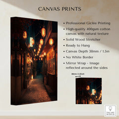 Stretched cotton canvas print of a lantern-lit street scene with canvas print details.