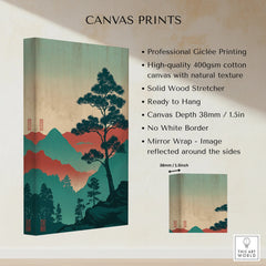 Stretched cotton canvas art print with colorful mountain landscape and tree, mirror wrap edges.