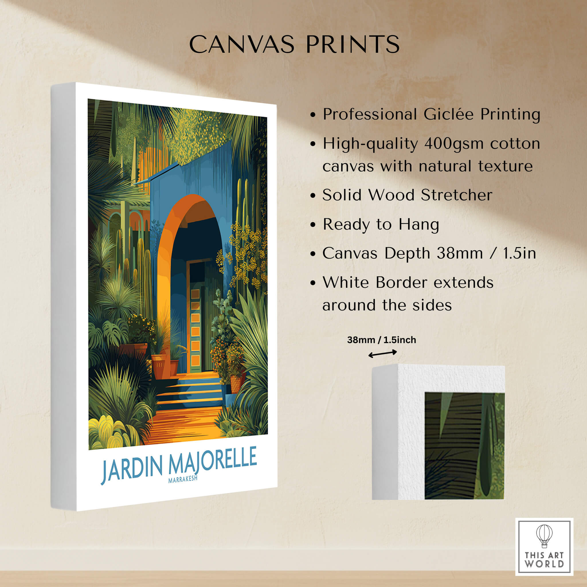Jardim Majorelle Marrakesh Posters | Canvas Print showcasing vibrant Moroccan garden art.