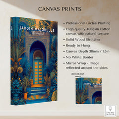 Jardim Majorelle Marrakesh Wall Art Print | Ornate Moroccan Doorway Travel Posters canvas details and design.