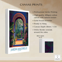 Jardim Majorelle Marrakesh Canvas Print | Colorful Moroccan Landscape Poster features professional giclée printing on high-quality canvas.