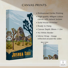 Joshua Tree National Park canvas print with desert landscape, rocks, and trees, wall art decor
