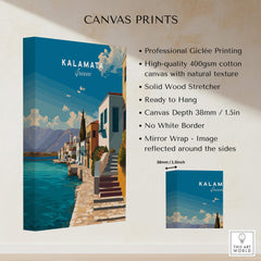 Kalamata Greece Wall Art Print | Mediterranean Seaside Town Travel Poster showcasing vibrant waterfront in Kalamata.