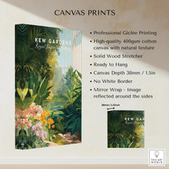 Kew Gardens botanical wall art canvas print with lush green plants and mirror wrap edge detail