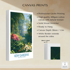 Kew Gardens canvas wall art print with tropical plants and white border, 38mm depth.