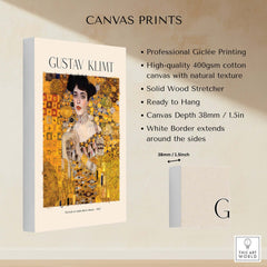 Gustav Klimt Art Print - Portrait of Adele Bloch-Bauer I Poster 1907 canvas print details and features.