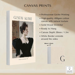 Gustav Klimt Art Print - Portrait of a Lady in Black 1894 displayed on canvas with professional Giclée printing.