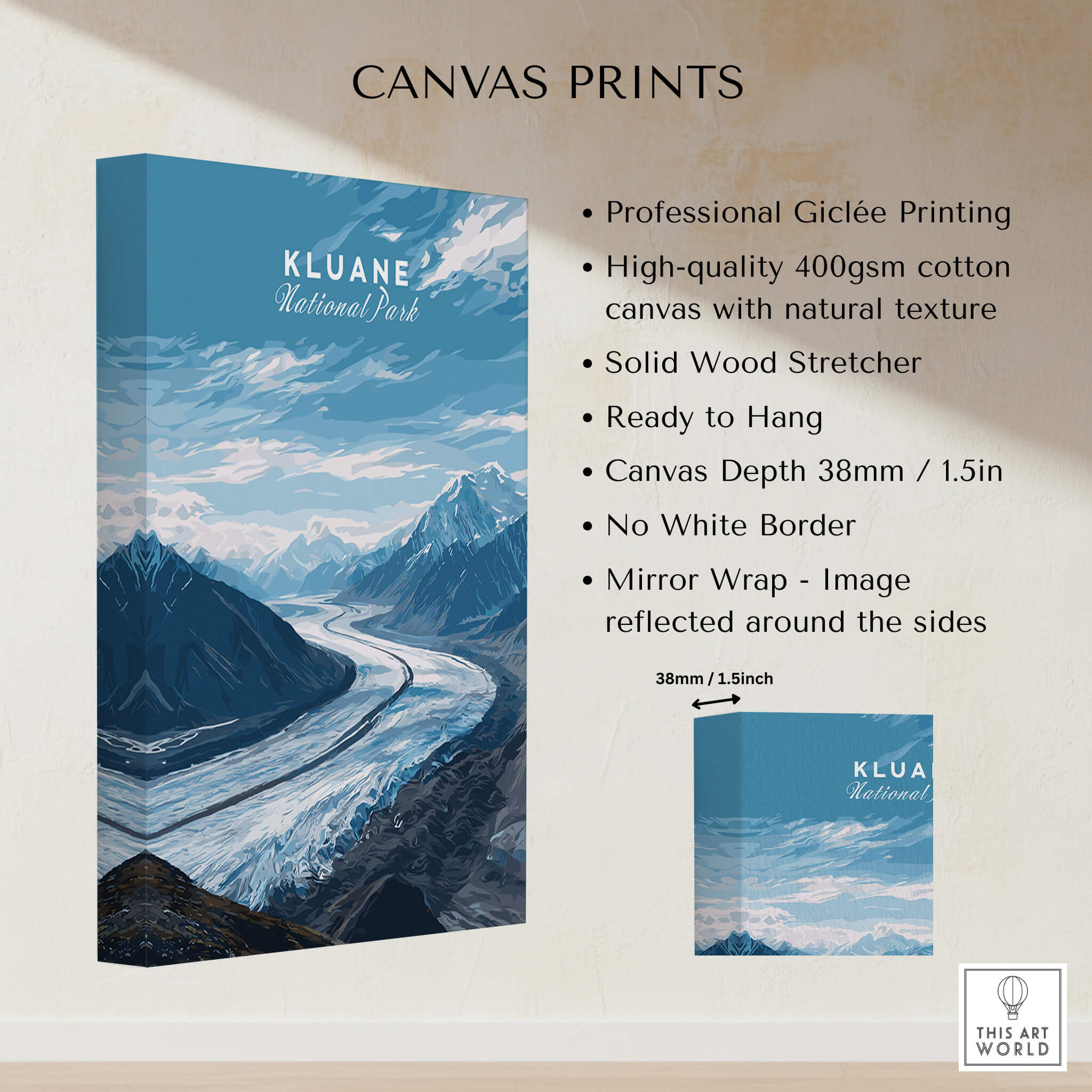 Kluane Wall Art Print National Park Canada | Yukon Glacier Landscape Travel Poster showcasing stunning glacier and mountain scenery.