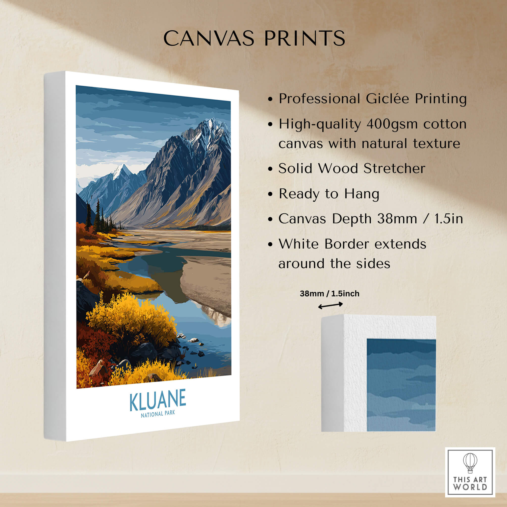 Kluane National Park Canada Canvas Print | Mountain Poster showcasing stunning alpine landscape and vibrant colors.
