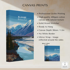 Kluane National Park Canada Wall Art Print | Scenic Yukon River Travel Poster features giclee printing and mirror wrap design.