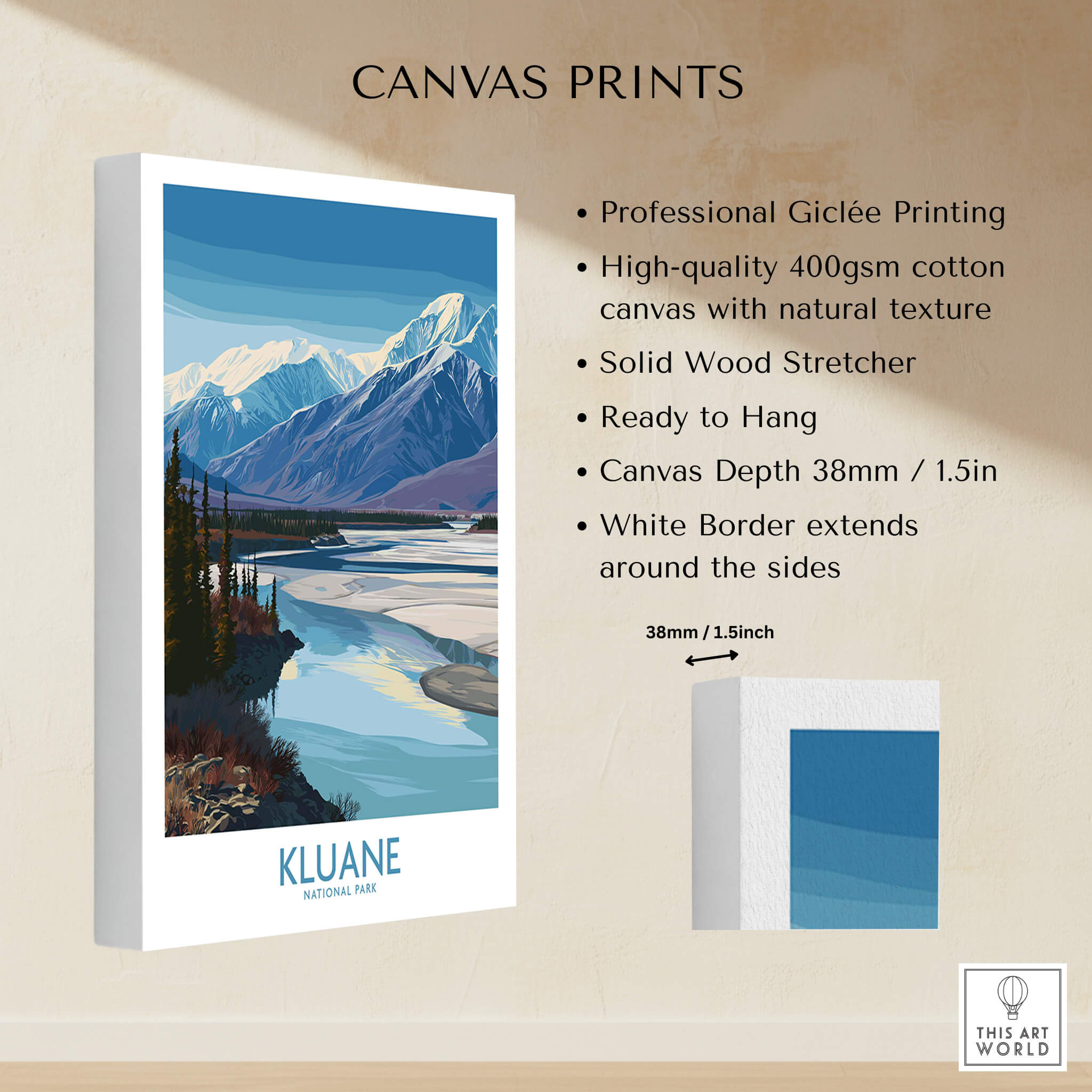 Kluane National Park Canada Poster | Blue Glacier Water Landscape Canvas Print, showcasing pristine landscapes and glacial lakes.