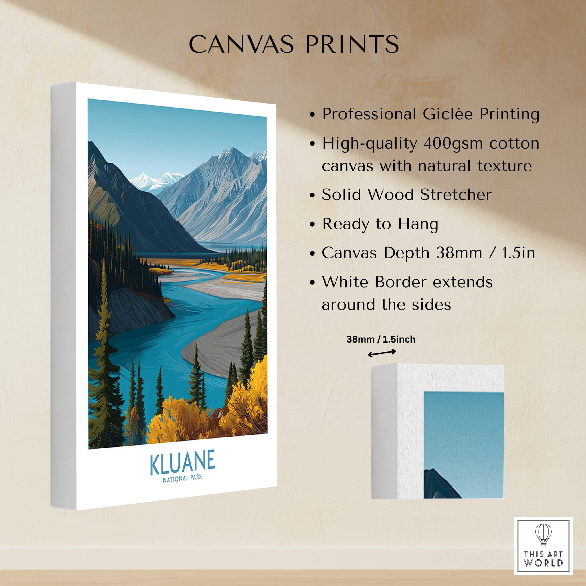 Kluane Canvas Print National Park | Canada Poster showcasing stunning wilderness with mountains and river.